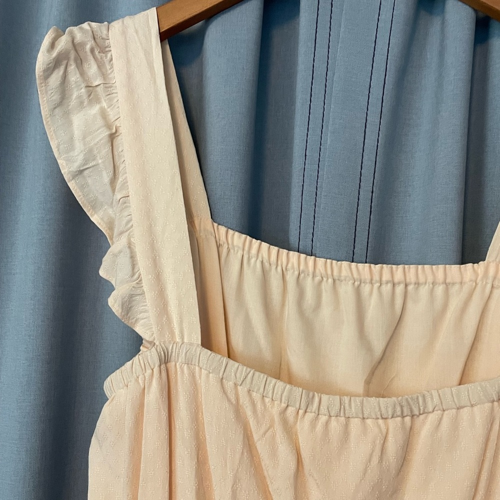 LC Lauren Conrad Tiered Pinafore Dress Cream Lt Pink Ruffle Strap Sundress L NEW - Picture 3 of 5